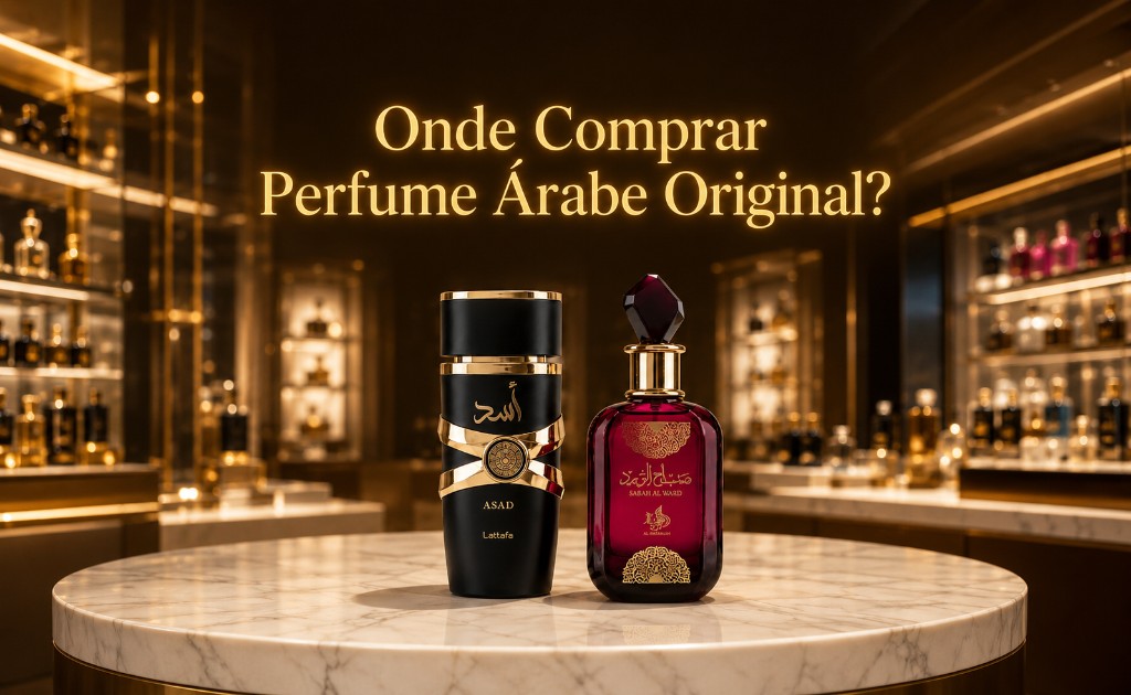 Perfumes árabes Asad e Sabah Al Ward em vitrine de perfumaria sofisticada