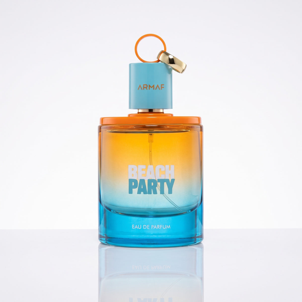 Decant de Armaf Beach Party EDP masculino em frasco transparente com tampa dourada