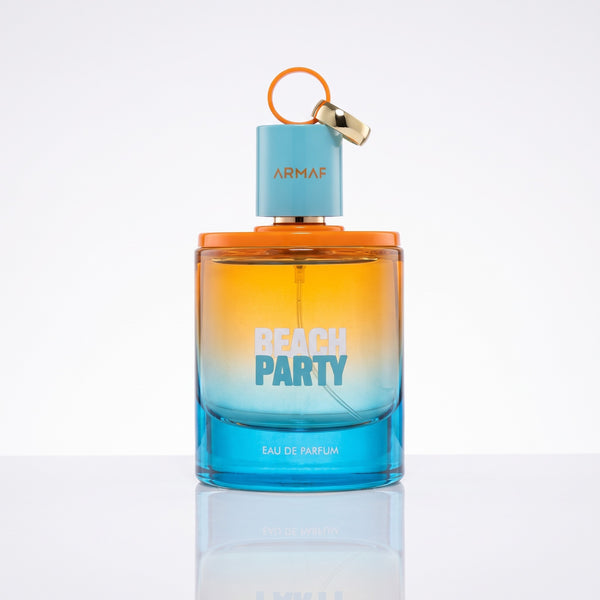 Decant de Armaf Beach Party EDP masculino em frasco transparente com tampa dourada