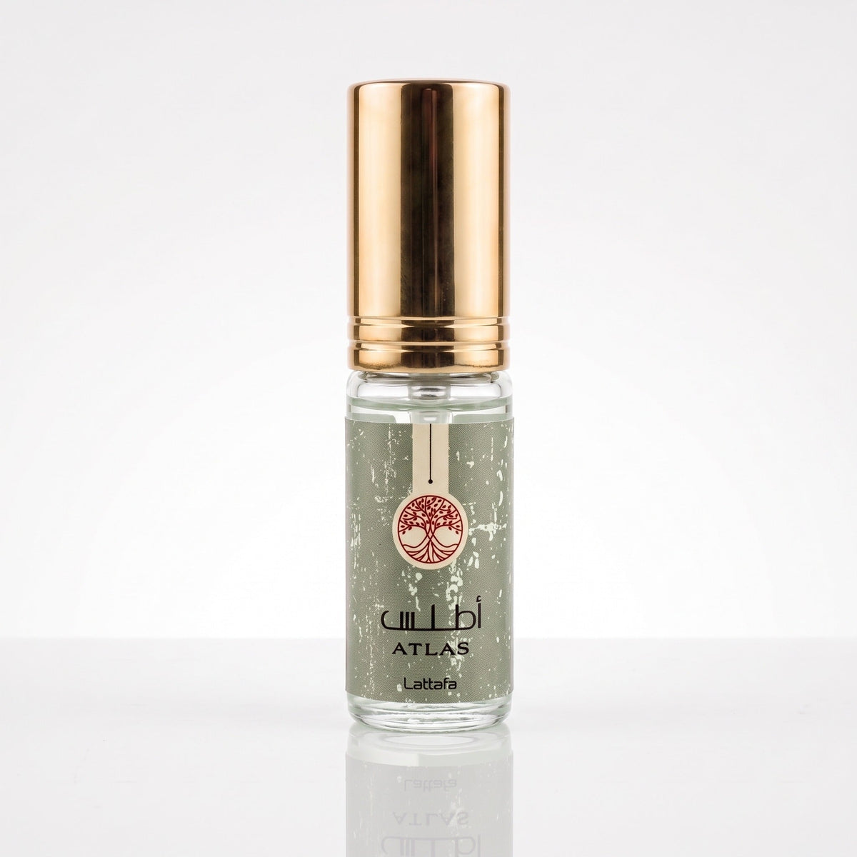 Decant físico do perfume Atlas Lattafa, rótulo verde e tampa dourada