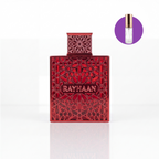Perfume Rayhaan Crimson com representação de decant em fundo branco.