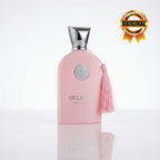 Frasco do perfume Delilah da Maison Alhambra 100ml sobre fundo branco.