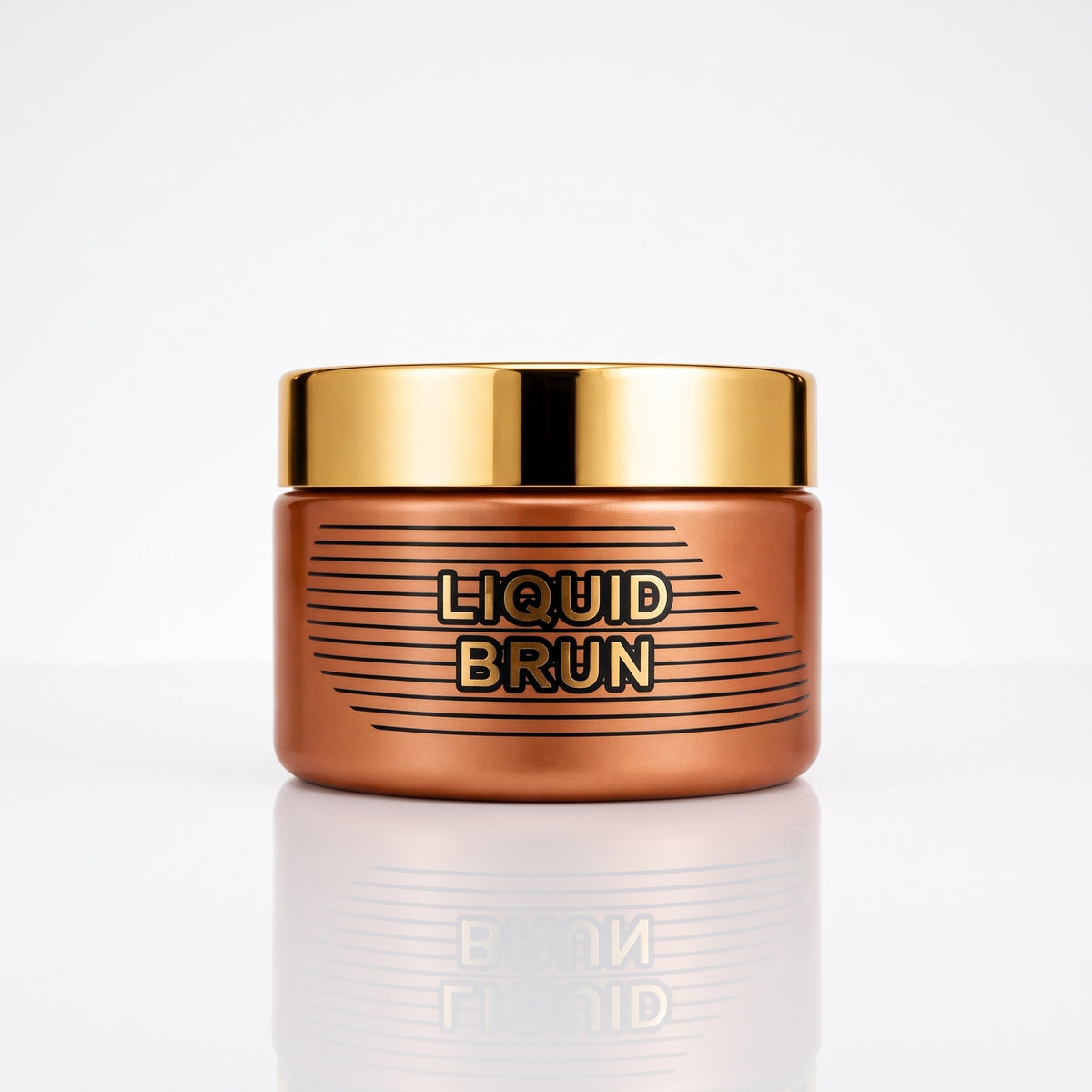 Pasta hidratante corporal Liquid Brun 200g Isabelle La Belle em pote bronze com tampa dourada sobre fundo branco