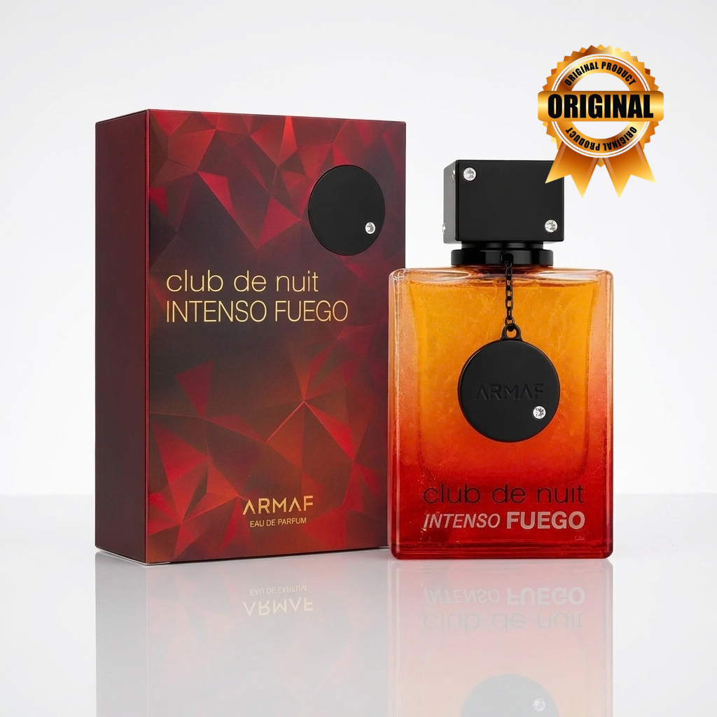 Perfume Armaf Club de Nuit Intenso Fuego EDP 105ml com embalagem original em fundo neutro.