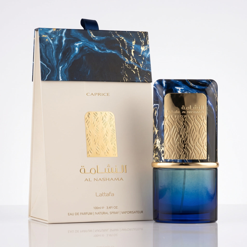 Perfume Al Nashama Caprice Lattafa 100ml com caixa original azul e branca