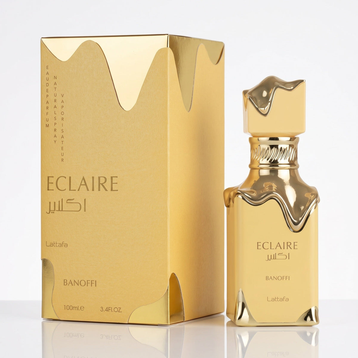 Perfume árabe Eclaire Banoffi Lattafa EDP 100ml com caixa dourada