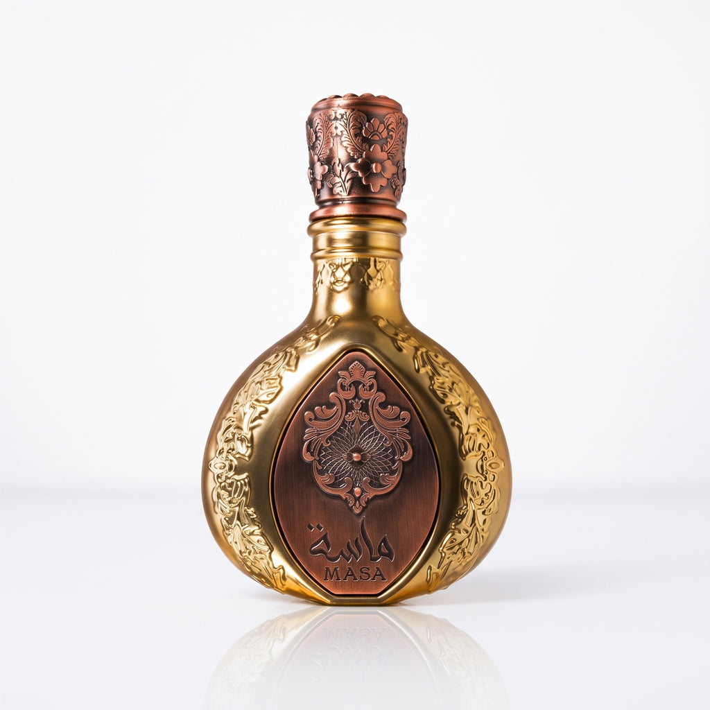 Frasco original Masa Lattafa Pride Eau de Parfum 100 ml dourado e cobre