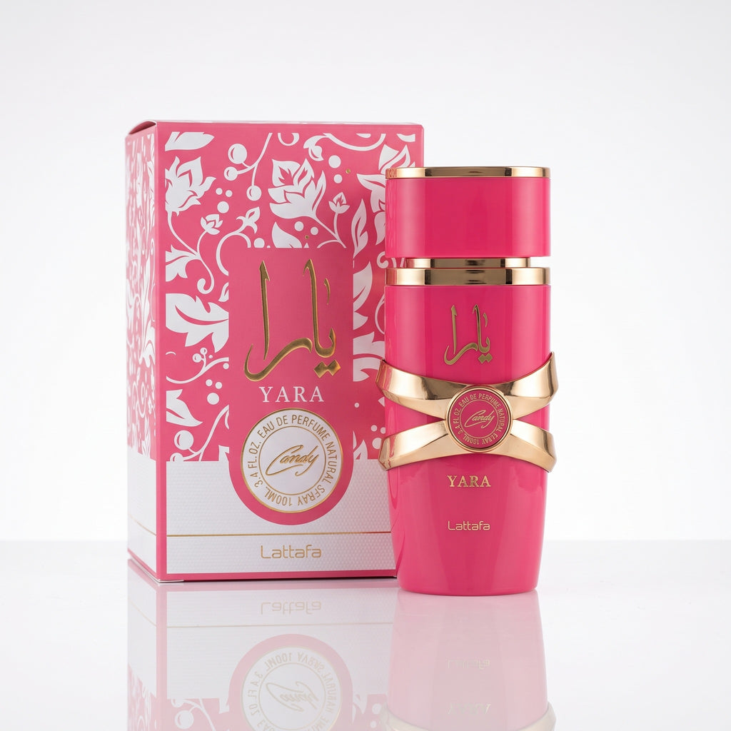Perfume Lattafa Yara Candy EDP feminino 100ml com caixa em fundo branco