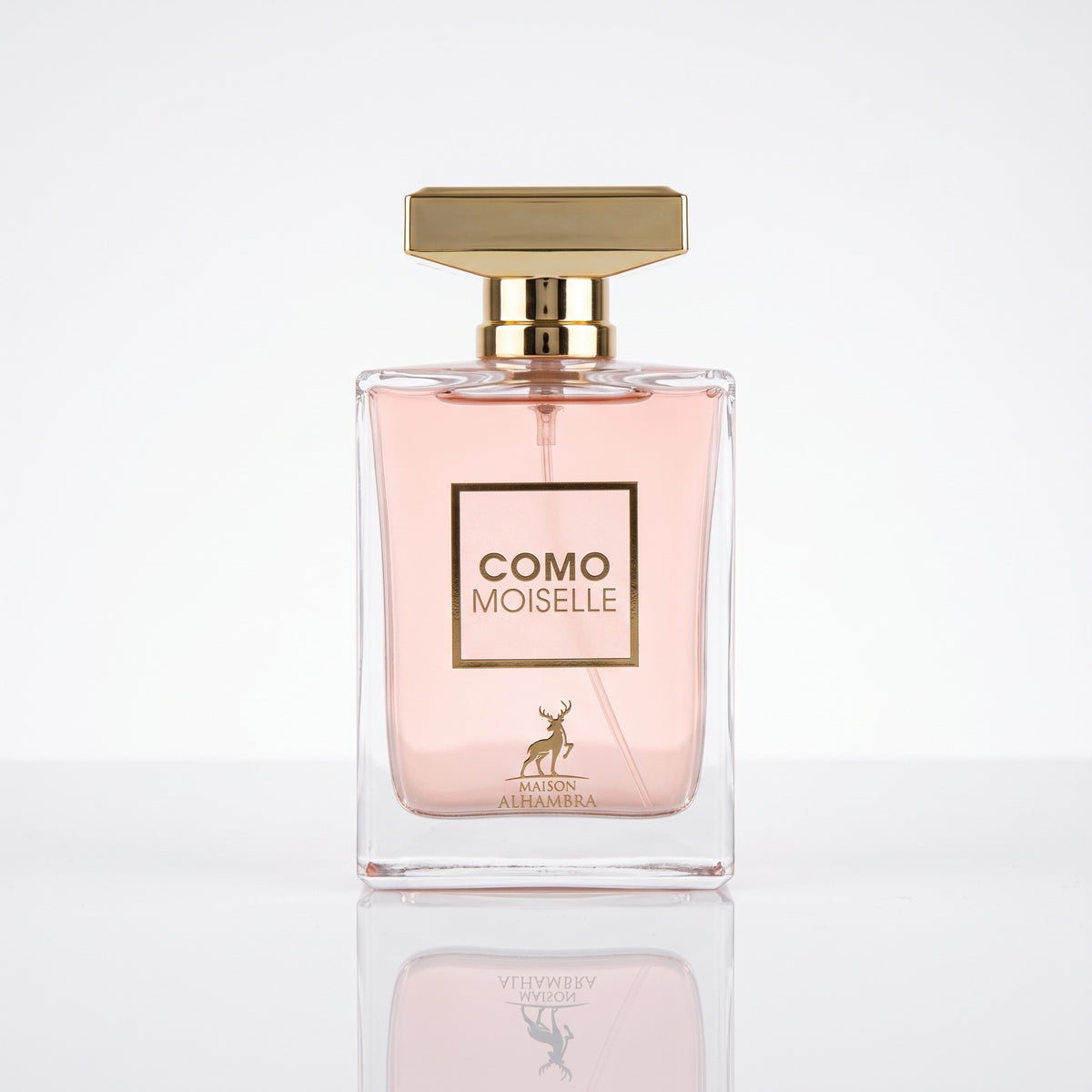 Perfume árabe feminino Maison Alhambra Como Moiselle EDP 100ml em fundo branco