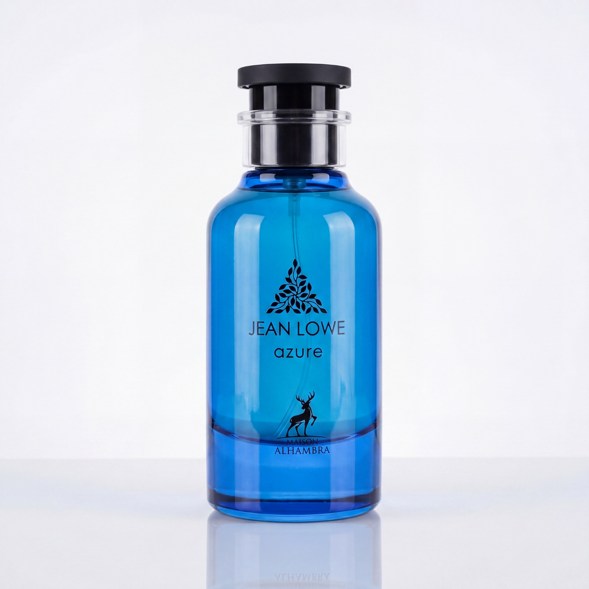 Perfume árabe Maison Alhambra Jean Lowe Azure EDP 100ml em fundo branco