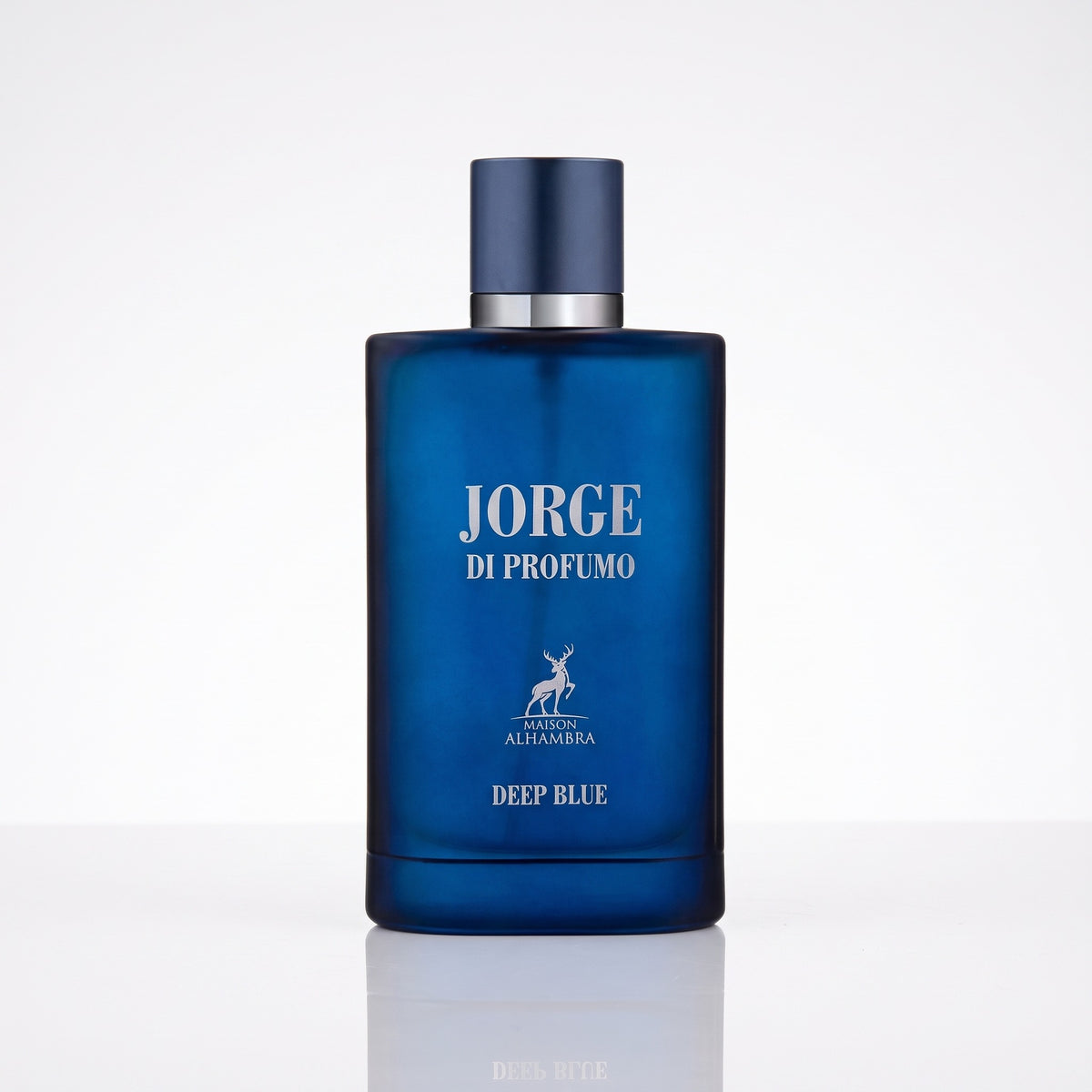 Perfume árabe masculino Maison Alhambra Jorge Di Profumo Deep Blue EDP 100ml em fundo branco