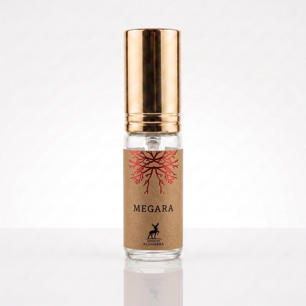 Frasco original do perfume Megara Maison Alhambra, capa do Decant Samadi