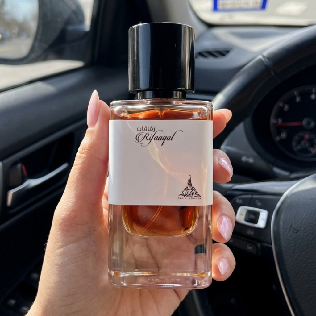 Perfume Paris Corner Rifaaqat EDP em foto lifestyle no carro