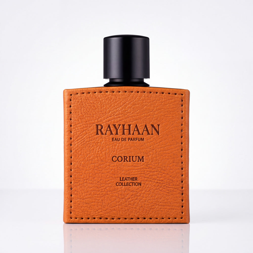 Rayhaan Corium frasco original 100ml revestido em couro caramelo
