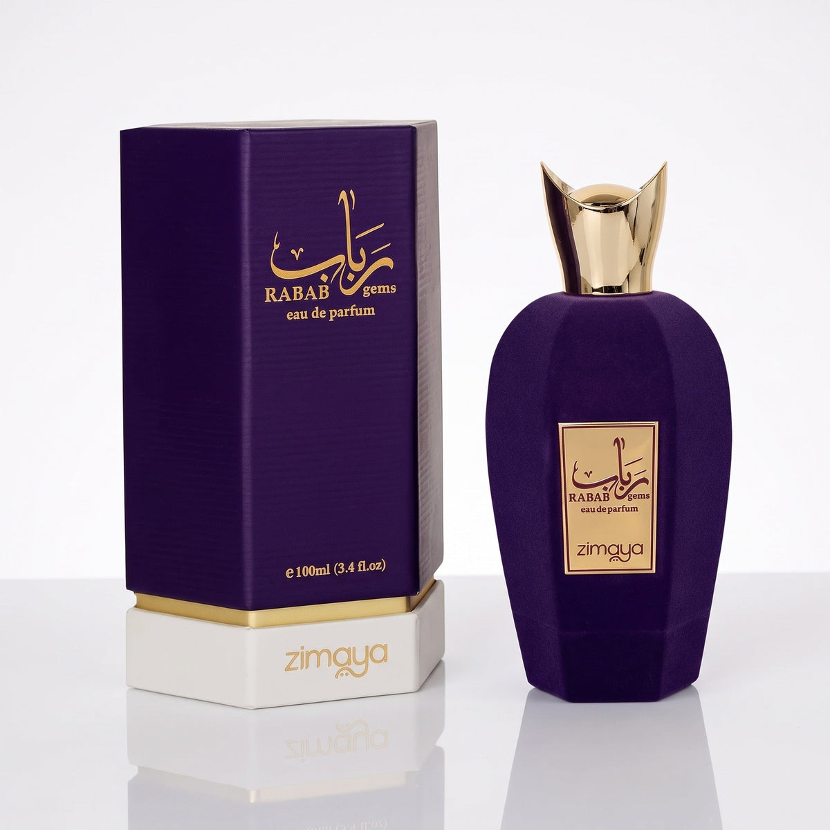 Perfume Rabab Gems Zimaya EDP com embalagem original roxa 100ml